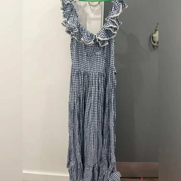 Doen Maxi Dress Sora Blue Gingham Plaid Ruffle Sleeveless size XL - Picture 3 of 13